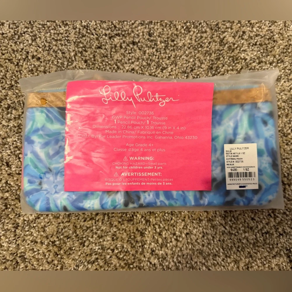 NEW Lilly Pulitzer Pencil Pouch Iris Blue High Manetenance GWP